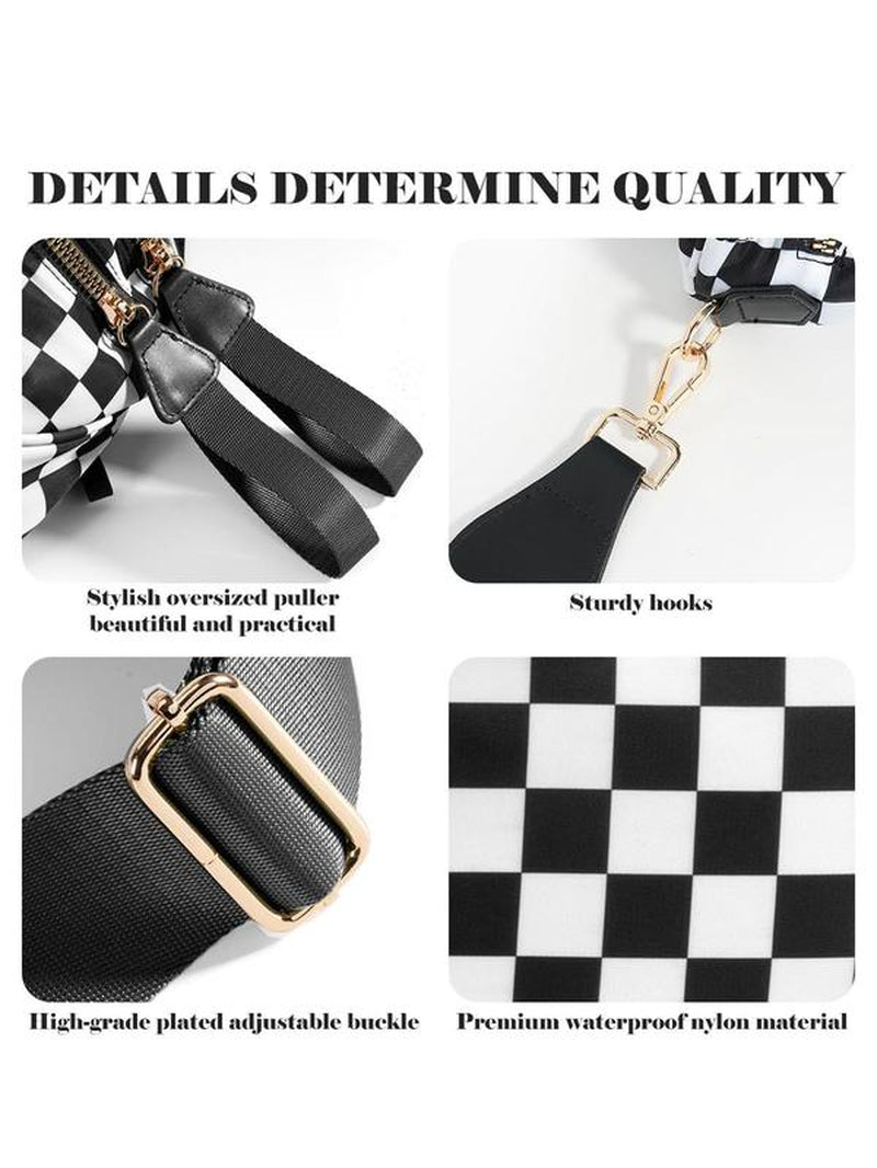 Fashionable Checkerboard Pattern Crossbody Bag, Casual Versatile Zipper Shoulder Bag for Women, Trendy All-Match Commuter Bag for Daily Used Preowned Elegant Chain Strap Crossbody Bag Gothic Steampunk Handbag with Ghost Large Capacity Gym Bag Colorblock