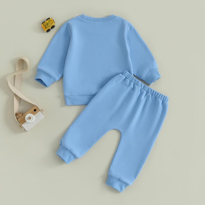 REDWOON Baby Boy Fall Winter Clothes Toddler Kids Solid Outfits Vehicle Long Sleeve Sweatshirt Tops + Joggers Pants Set