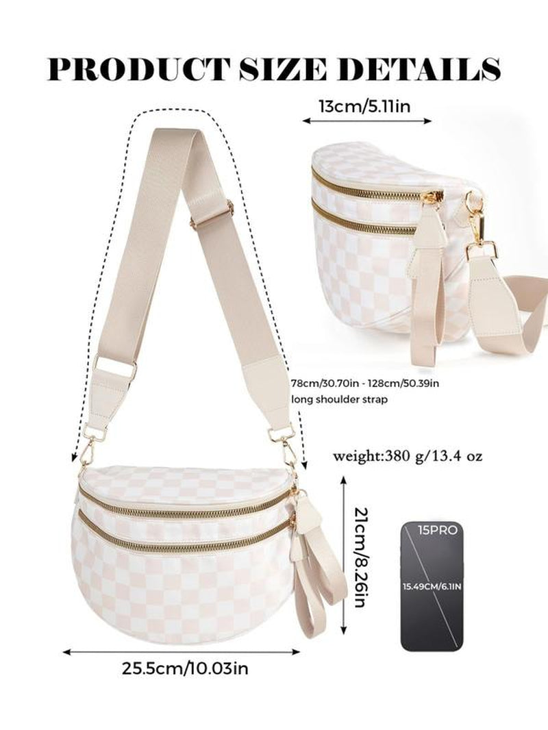 Fashionable Checkerboard Pattern Crossbody Bag, Casual Versatile Zipper Shoulder Bag for Women, Trendy All-Match Commuter Bag for Daily Used Preowned Elegant Chain Strap Crossbody Bag Gothic Steampunk Handbag with Ghost Large Capacity Gym Bag Colorblock