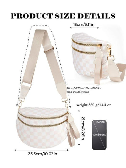 Fashionable Checkerboard Pattern Crossbody Bag, Casual Versatile Zipper Shoulder Bag for Women, Trendy All-Match Commuter Bag for Daily Used Preowned Elegant Chain Strap Crossbody Bag Gothic Steampunk Handbag with Ghost Large Capacity Gym Bag Colorblock