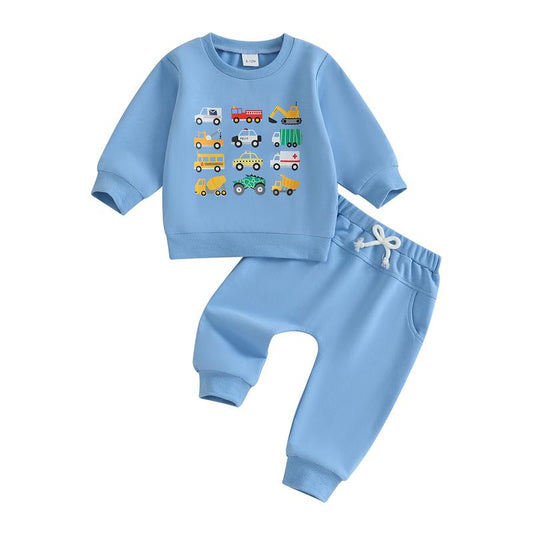 REDWOON Baby Boy Fall Winter Clothes Toddler Kids Solid Outfits Vehicle Long Sleeve Sweatshirt Tops + Joggers Pants Set