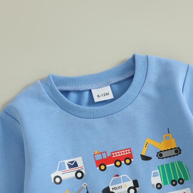 REDWOON Baby Boy Fall Winter Clothes Toddler Kids Solid Outfits Vehicle Long Sleeve Sweatshirt Tops + Joggers Pants Set