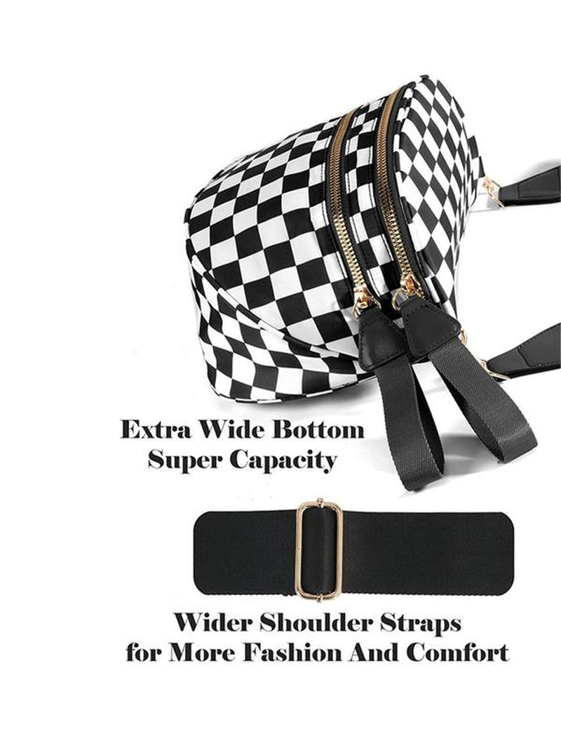 Fashionable Checkerboard Pattern Crossbody Bag, Casual Versatile Zipper Shoulder Bag for Women, Trendy All-Match Commuter Bag for Daily Used Preowned Elegant Chain Strap Crossbody Bag Gothic Steampunk Handbag with Ghost Large Capacity Gym Bag Colorblock