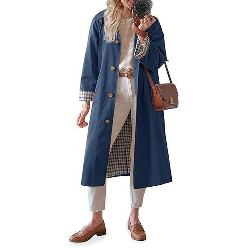 Imily Bela Women'S Long Trench Coat Single Breasted Oversized Windproof Overcoat Fashion Outerwear