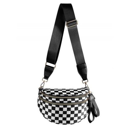 Fashionable Checkerboard Pattern Crossbody Bag, Casual Versatile Zipper Shoulder Bag for Women, Trendy All-Match Commuter Bag for Daily Used Preowned Elegant Chain Strap Crossbody Bag Gothic Steampunk Handbag with Ghost Large Capacity Gym Bag Colorblock