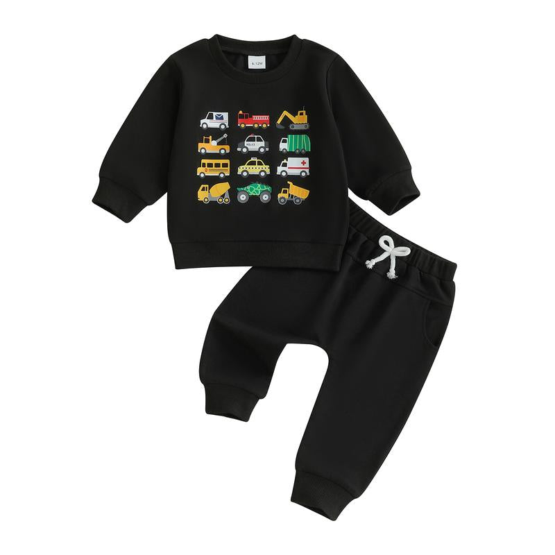 REDWOON Baby Boy Fall Winter Clothes Toddler Kids Solid Outfits Vehicle Long Sleeve Sweatshirt Tops + Joggers Pants Set
