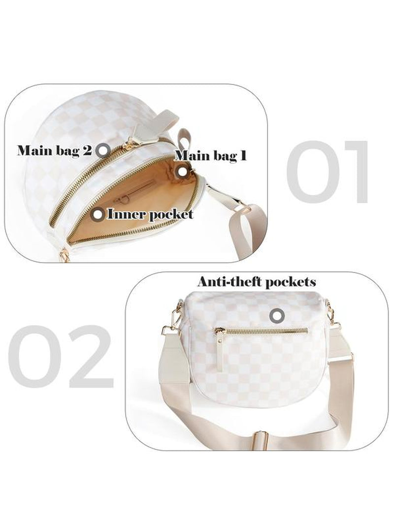 Fashionable Checkerboard Pattern Crossbody Bag, Casual Versatile Zipper Shoulder Bag for Women, Trendy All-Match Commuter Bag for Daily Used Preowned Elegant Chain Strap Crossbody Bag Gothic Steampunk Handbag with Ghost Large Capacity Gym Bag Colorblock