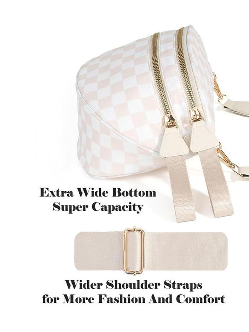 Fashionable Checkerboard Pattern Crossbody Bag, Casual Versatile Zipper Shoulder Bag for Women, Trendy All-Match Commuter Bag for Daily Used Preowned Elegant Chain Strap Crossbody Bag Gothic Steampunk Handbag with Ghost Large Capacity Gym Bag Colorblock