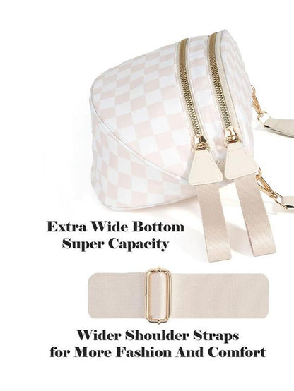 Fashionable Checkerboard Pattern Crossbody Bag, Casual Versatile Zipper Shoulder Bag for Women, Trendy All-Match Commuter Bag for Daily Used Preowned Elegant Chain Strap Crossbody Bag Gothic Steampunk Handbag with Ghost Large Capacity Gym Bag Colorblock
