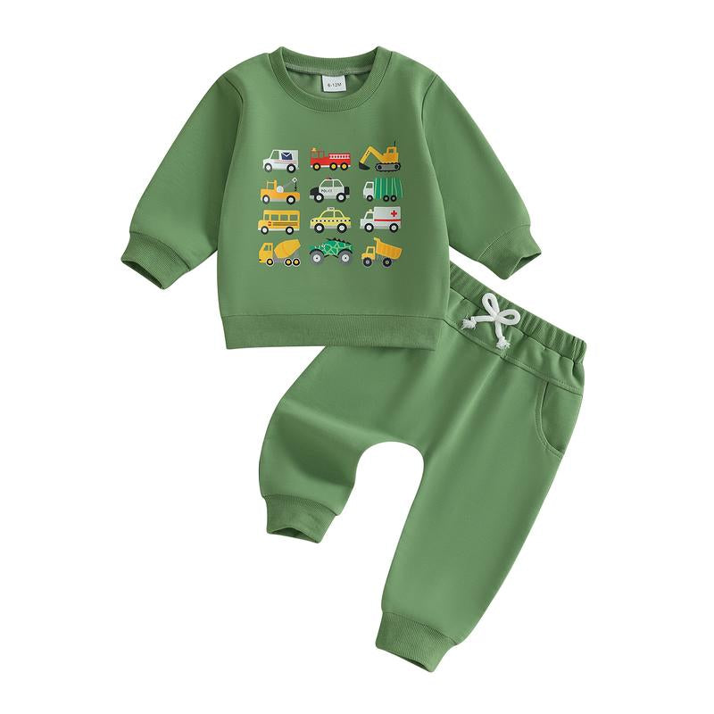 REDWOON Baby Boy Fall Winter Clothes Toddler Kids Solid Outfits Vehicle Long Sleeve Sweatshirt Tops + Joggers Pants Set