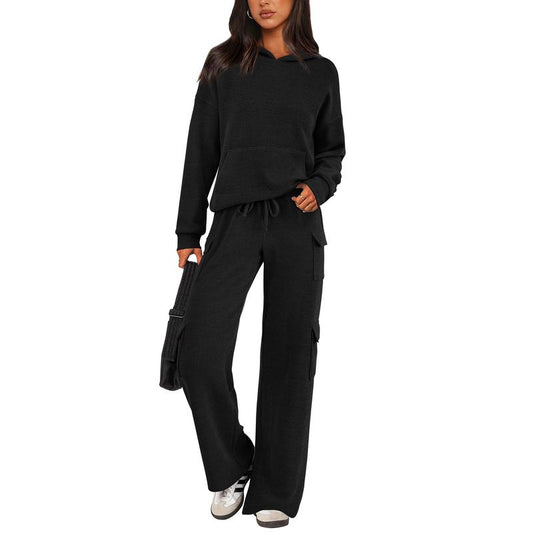 Prettygarden Womens Fall Outfit 2-Piece Knitted Sets Hoodie Tracksuits Wide Leg Pants with Pocket and Drawstring Long Sleeve Hooded Kangoroo Pocket Tops Knitwear Sporty Loungwear, Womenswear Travel Outfit