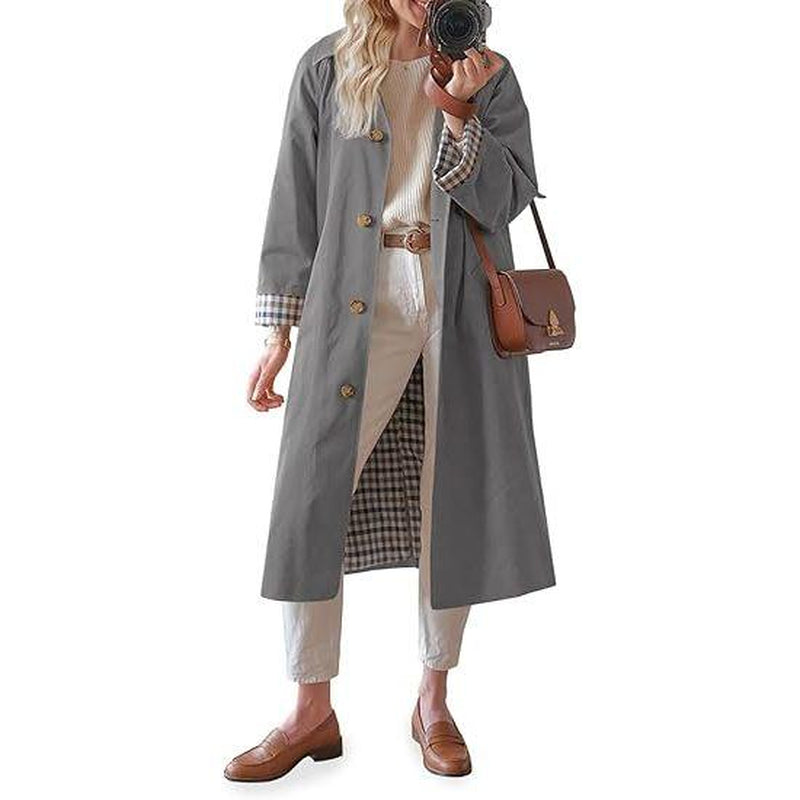 Imily Bela Women'S Long Trench Coat Single Breasted Oversized Windproof Overcoat Fashion Outerwear