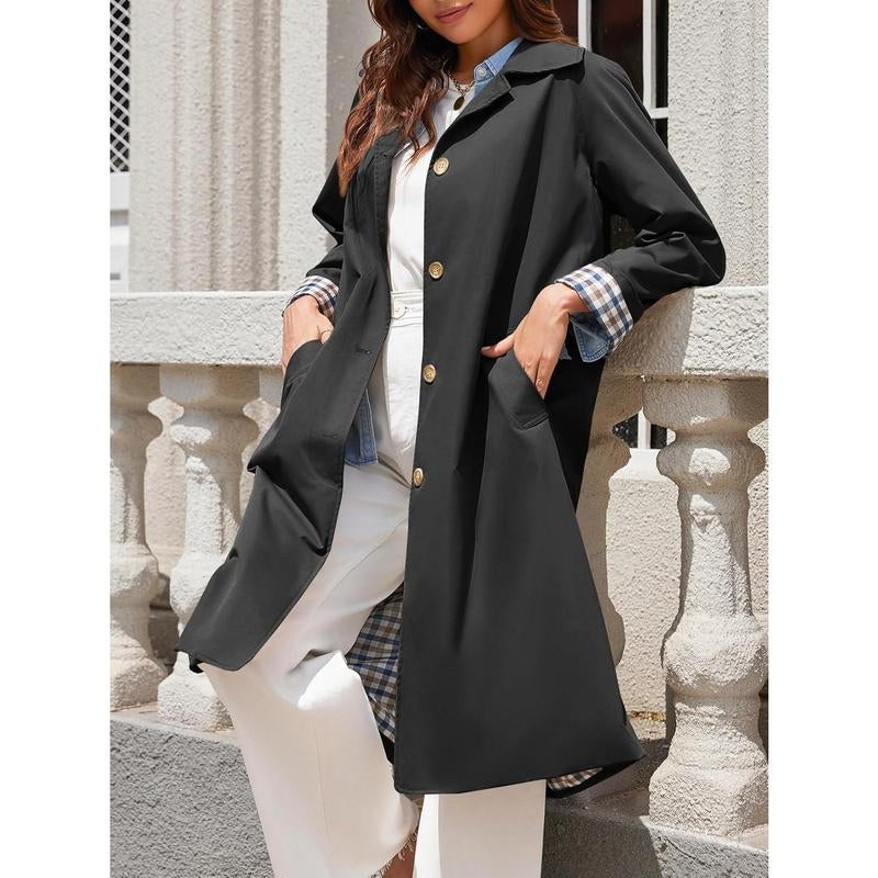 Imily Bela Women'S Long Trench Coat Single Breasted Oversized Windproof Overcoat Fashion Outerwear