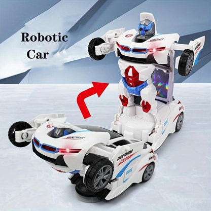 Automatic Deformation Robot Stunt Car Toy, 1 Count Transform Car Toy, Automatic Universal Avoid Obstacles Car Toy with Lights and Music, Birthday Gift, Toys for Boys