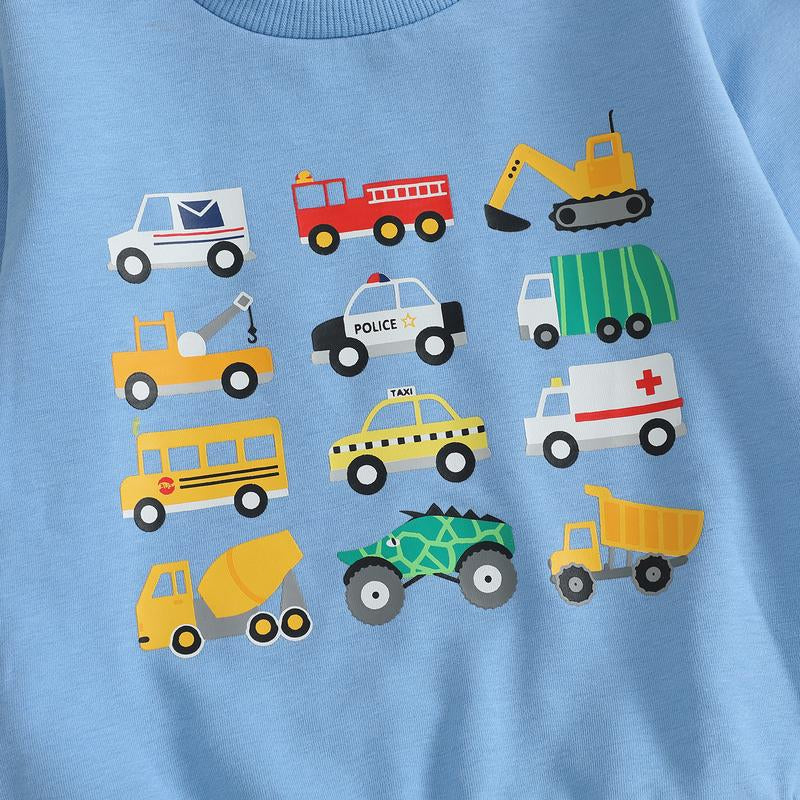 REDWOON Baby Boy Fall Winter Clothes Toddler Kids Solid Outfits Vehicle Long Sleeve Sweatshirt Tops + Joggers Pants Set