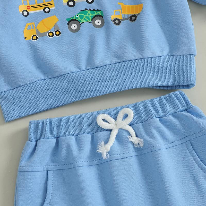 REDWOON Baby Boy Fall Winter Clothes Toddler Kids Solid Outfits Vehicle Long Sleeve Sweatshirt Tops + Joggers Pants Set