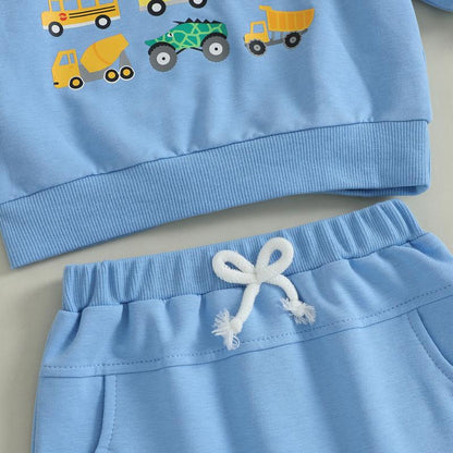 REDWOON Baby Boy Fall Winter Clothes Toddler Kids Solid Outfits Vehicle Long Sleeve Sweatshirt Tops + Joggers Pants Set