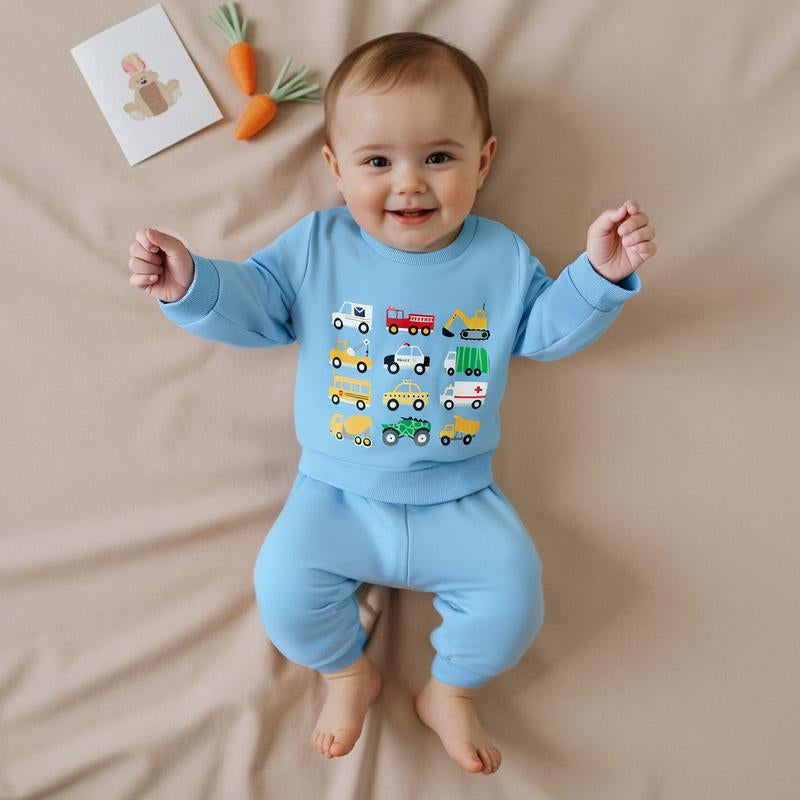 REDWOON Baby Boy Fall Winter Clothes Toddler Kids Solid Outfits Vehicle Long Sleeve Sweatshirt Tops + Joggers Pants Set