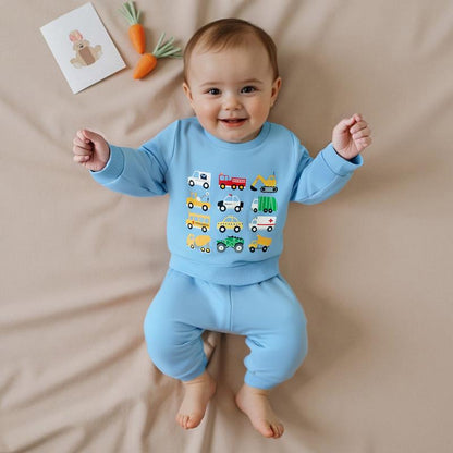 REDWOON Baby Boy Fall Winter Clothes Toddler Kids Solid Outfits Vehicle Long Sleeve Sweatshirt Tops + Joggers Pants Set
