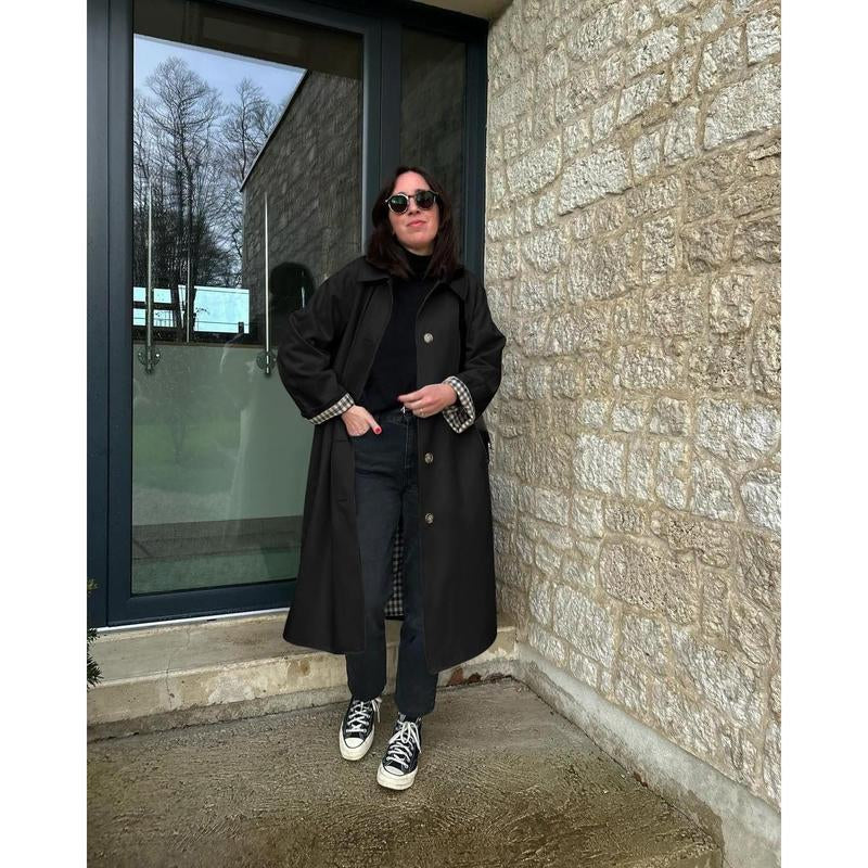 Imily Bela Women'S Long Trench Coat Single Breasted Oversized Windproof Overcoat Fashion Outerwear