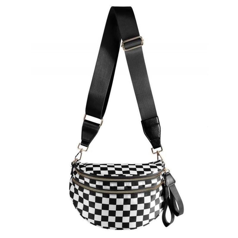 Fashionable Checkerboard Pattern Crossbody Bag, Casual Versatile Zipper Shoulder Bag for Women, Trendy All-Match Commuter Bag for Daily Used Preowned Elegant Chain Strap Crossbody Bag Gothic Steampunk Handbag with Ghost Large Capacity Gym Bag Colorblock
