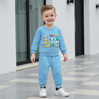 REDWOON Baby Boy Fall Winter Clothes Toddler Kids Solid Outfits Vehicle Long Sleeve Sweatshirt Tops + Joggers Pants Set